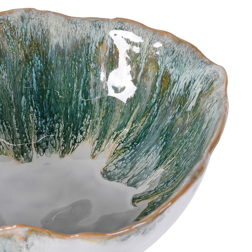 Green Ombre Bowl On Stand - Elegant Stoneware Serving Bowl - LUXONAS