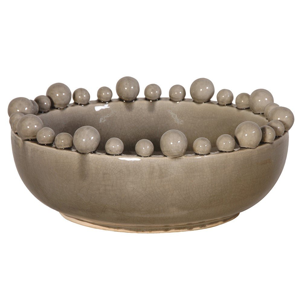 Grey Ceramic Bowl with Bobble Edged Rim