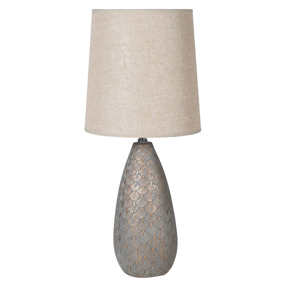 Grey & Gold Scalloped Tall Lamp with Shade