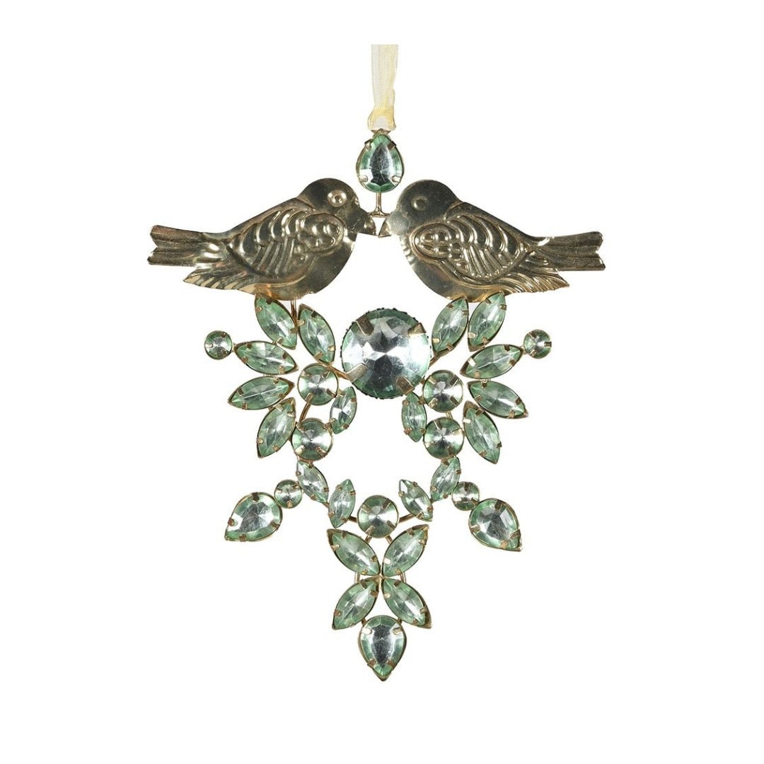 Hanging Birds Kissing - Elegant Metal and Glass Decor