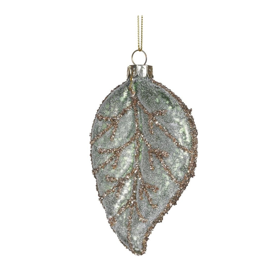Hanging Frosted Green Leaf Decoration
