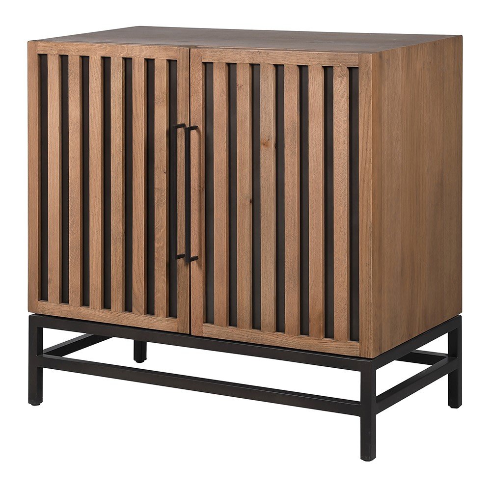 Javanese 2-Door Oak Cabinet with Black Metal Accents