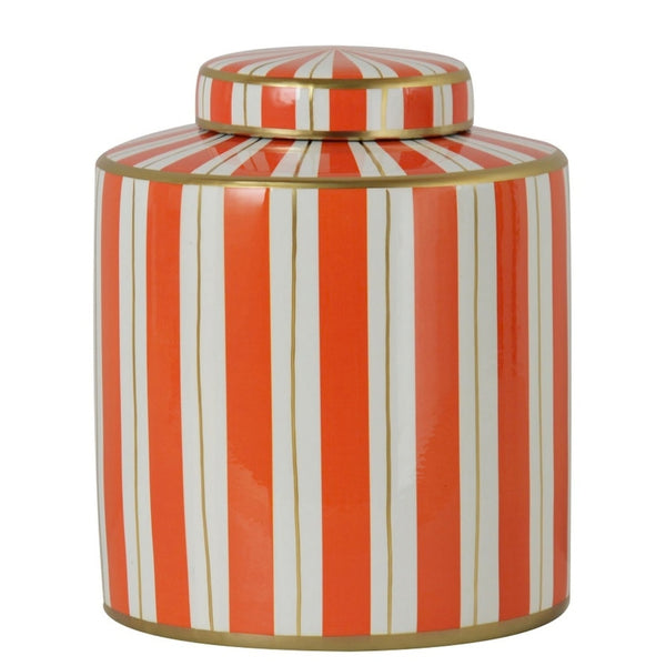 Large Ceramic Orange & White Jar 'Stripe'