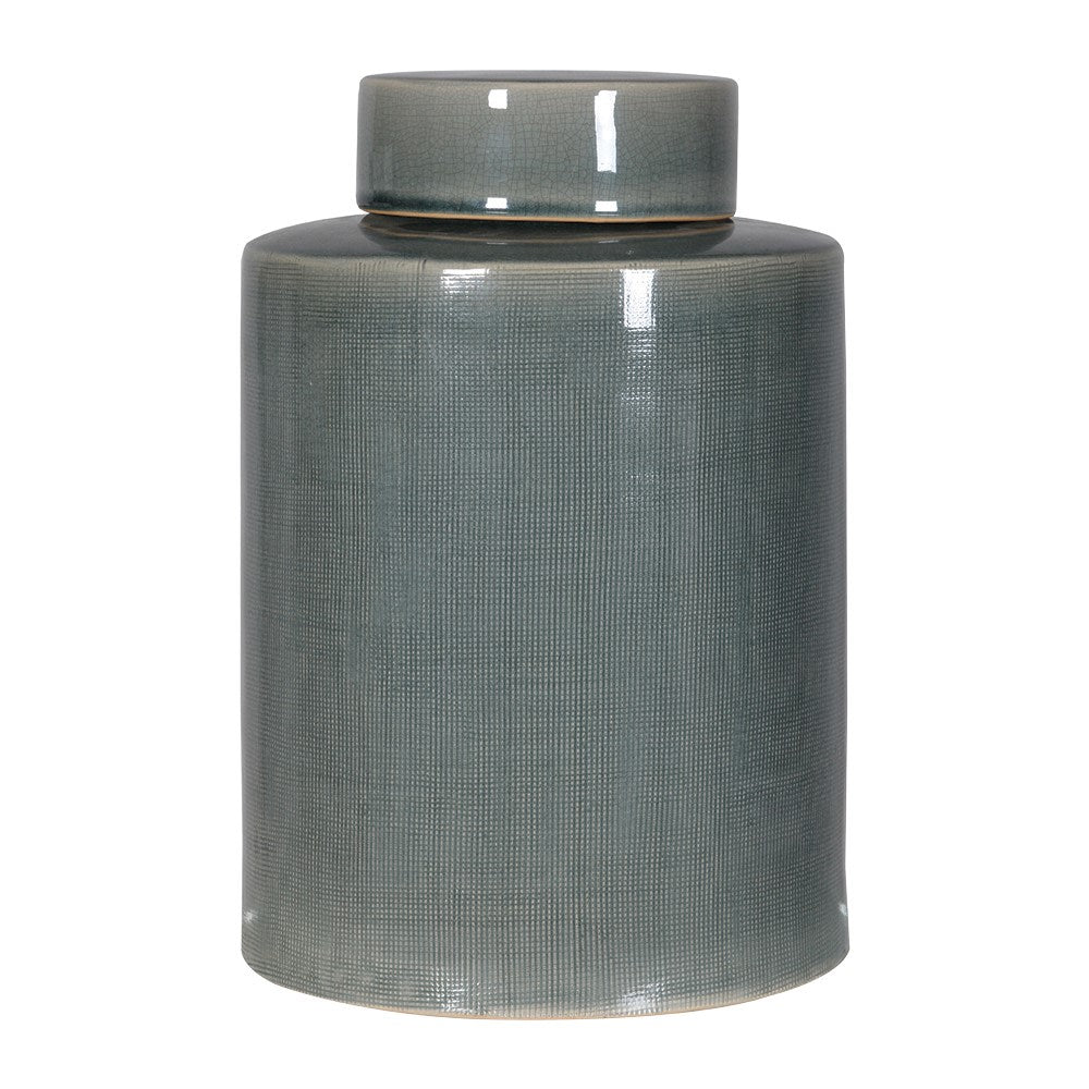Large Khaki Ceramic Storage Jar with Lid