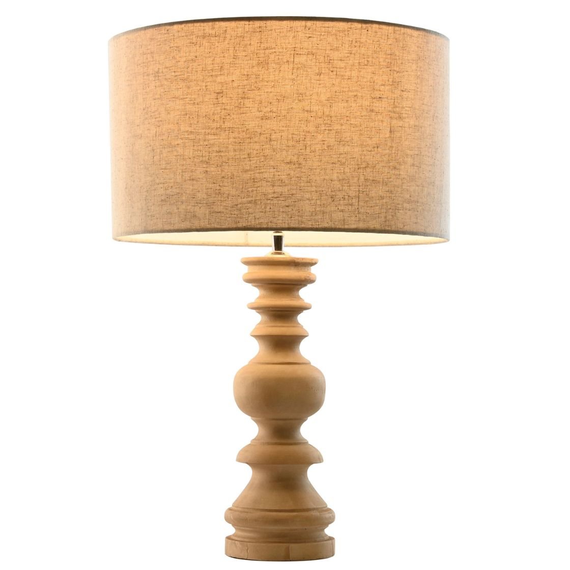Mango Wooden Base Table Lamp w/Cotton Shade - LUXONAS