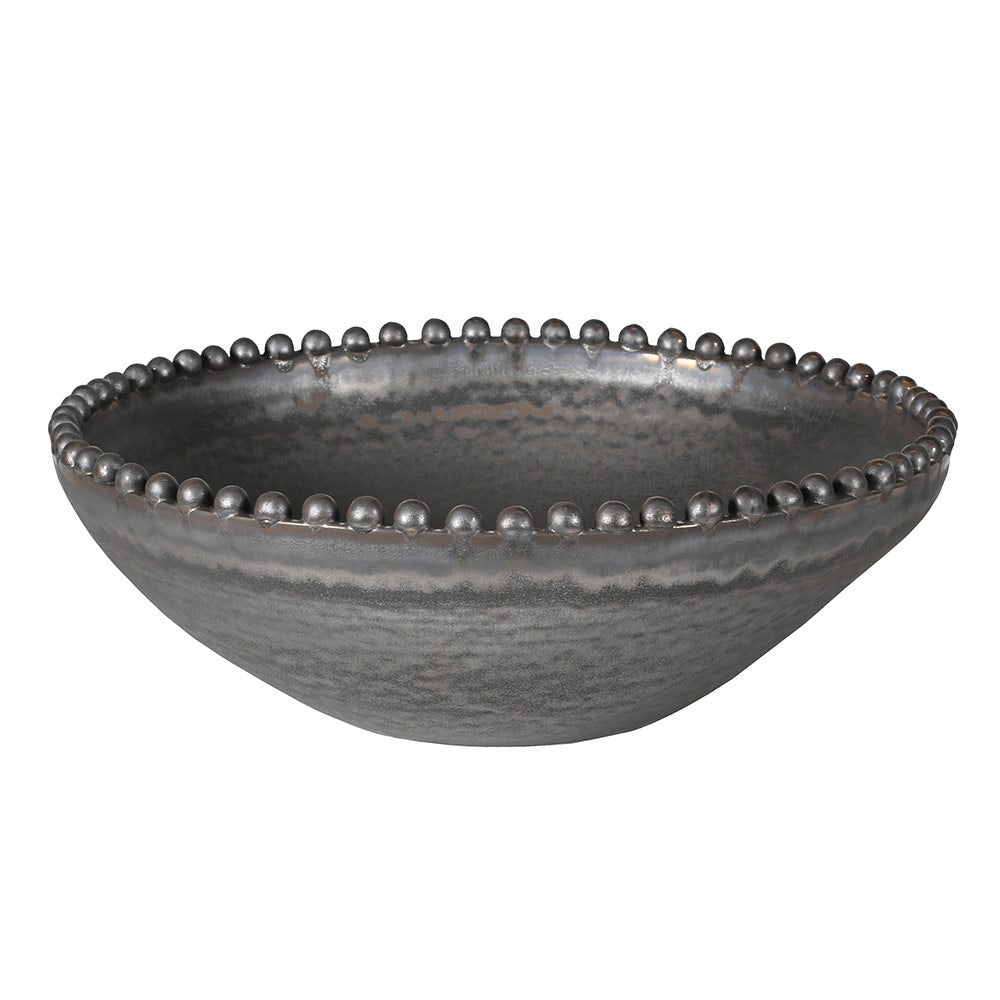 Metal Effect Beaded Bowl - Elegant Porcelain Decor