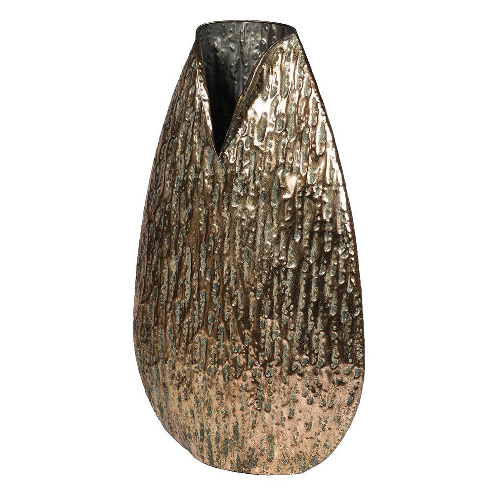 Gold Textured Metal Vase - Elegant Home Decor