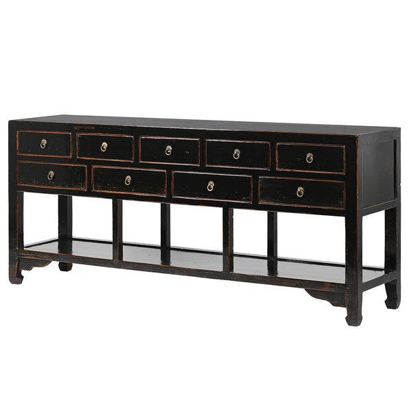 Oriental Black Nine-Drawer Sideboard with Shelf