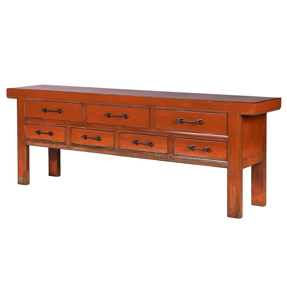 Oriental Burnt Orange Seven-Drawer Sideboard