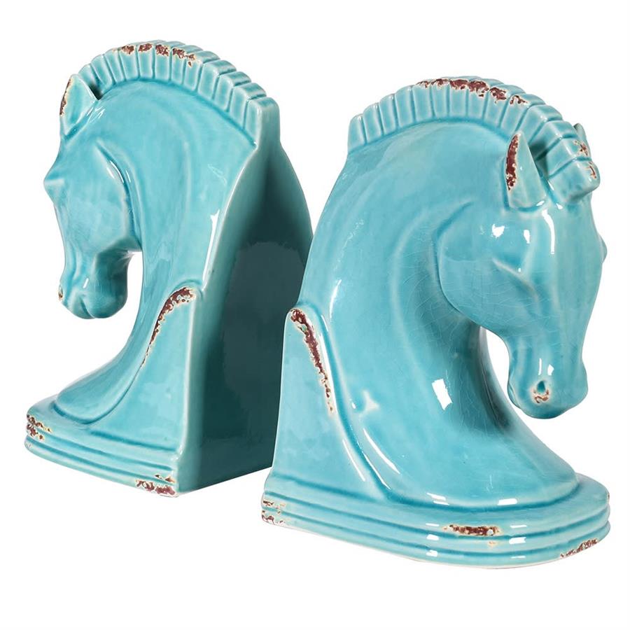 Pale Blue Horse Head Bookends