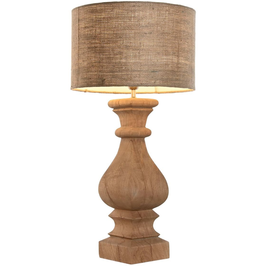 Pedestal Wooden Base Table Lamp w/Jute Shade - LUXONAS
