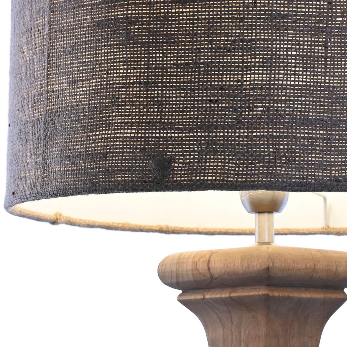 Pedestal Wooden Base Table Lamp w/Jute Shade - LUXONAS