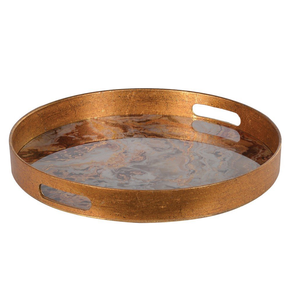 Round Marble Effect Tray - Elegant Decorative Glass Tray - LUXONAS
