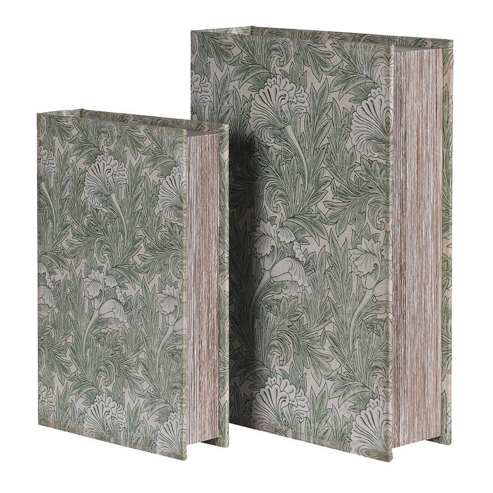 S/2 Green Floral Decorative Books