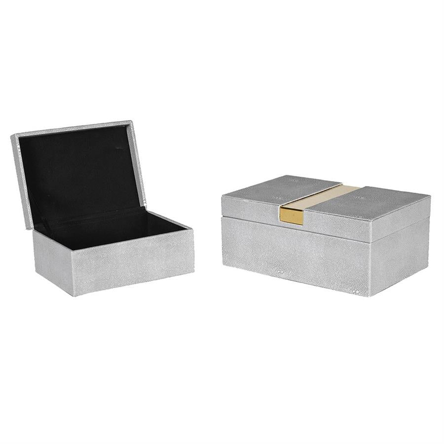 S/2 Shagreen Gold Storage Boxes with Gold Trim - LUXONAS