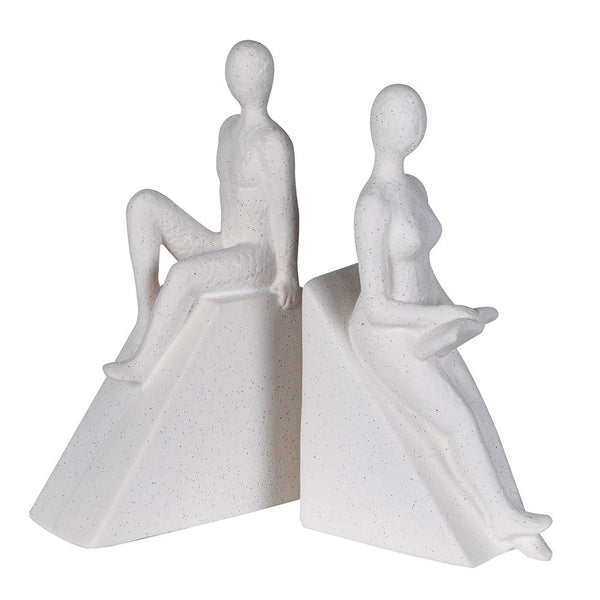 S/2 Sitting Figure Bookends - Elegant Ceramic Design