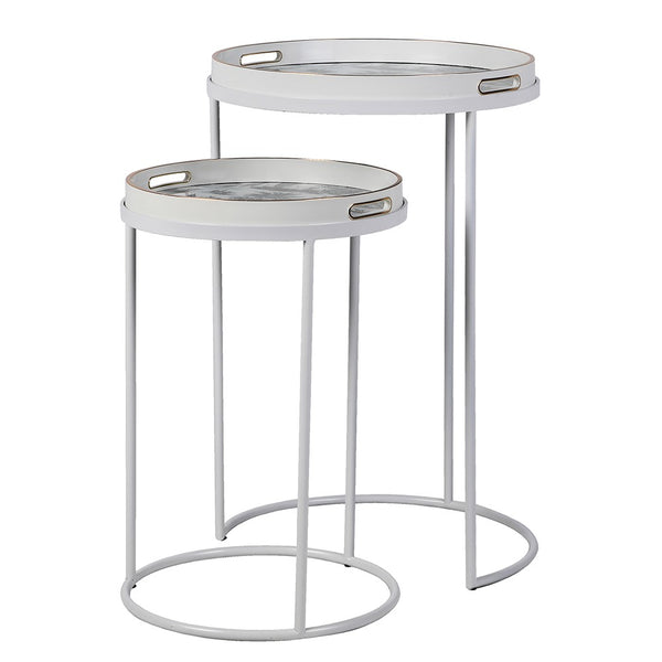 S/2 White & Blue Landscape Tray Tables