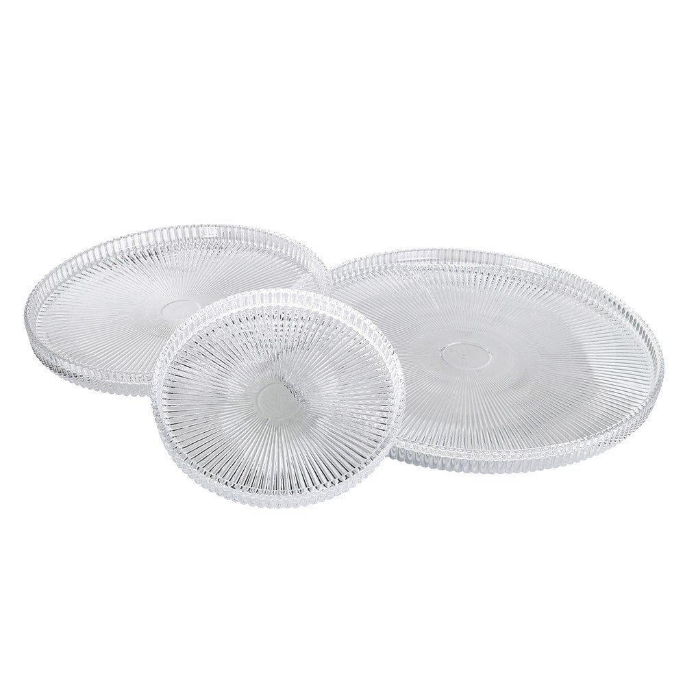 S/3 Ribbed Candle Plates - Elegant Decorative Glass