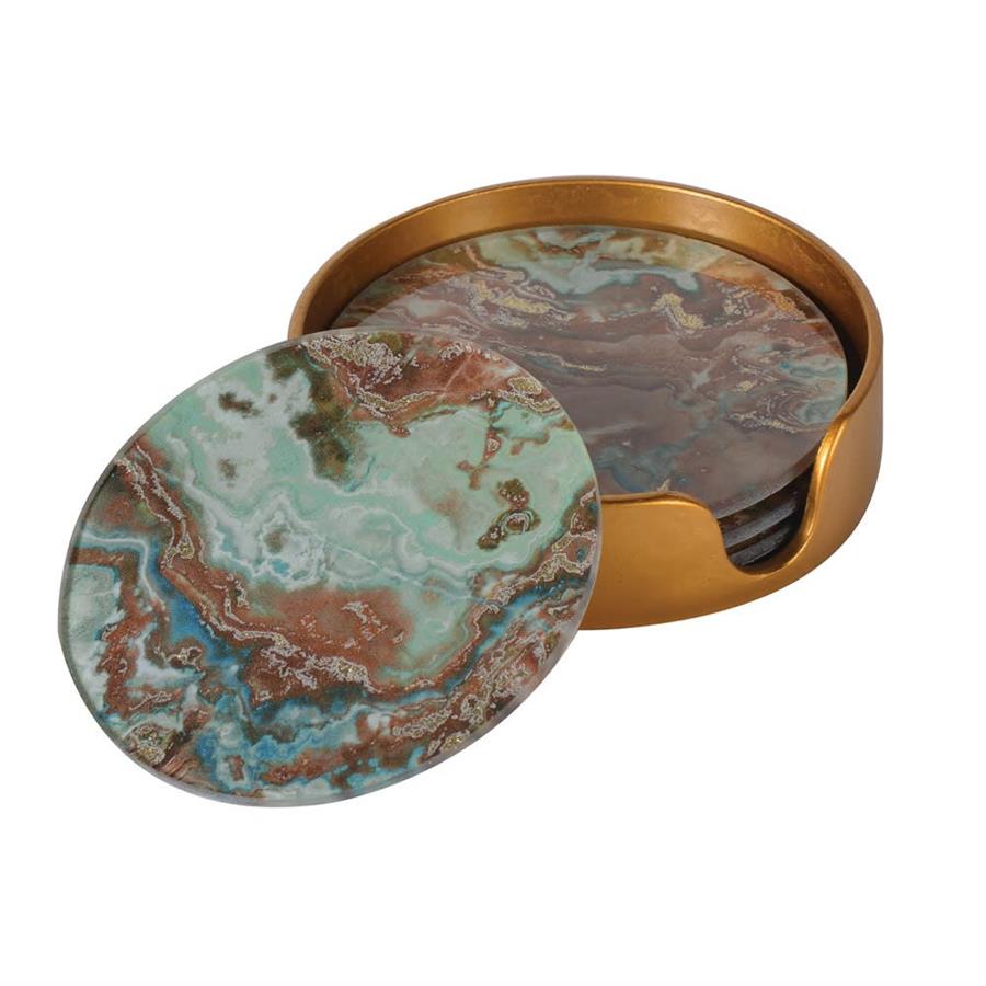S/4 Green Marble Effect Coasters - Stylish & Durable