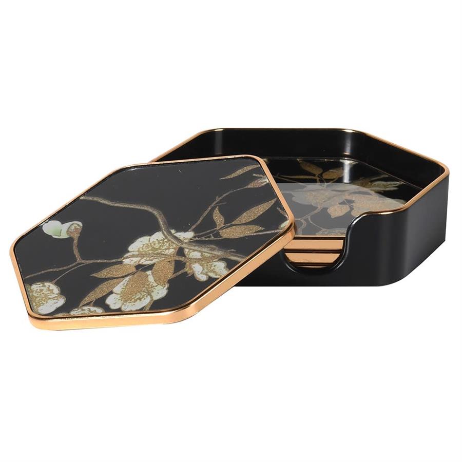 S/4 Hexagon Floral Coasters - LUXONAS