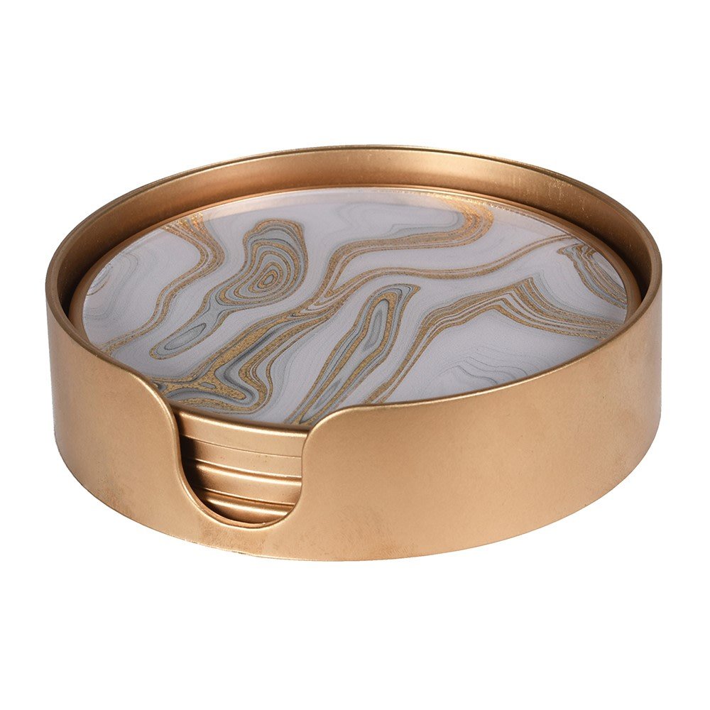Set of 4 Gold Swirl Pattern Coasters