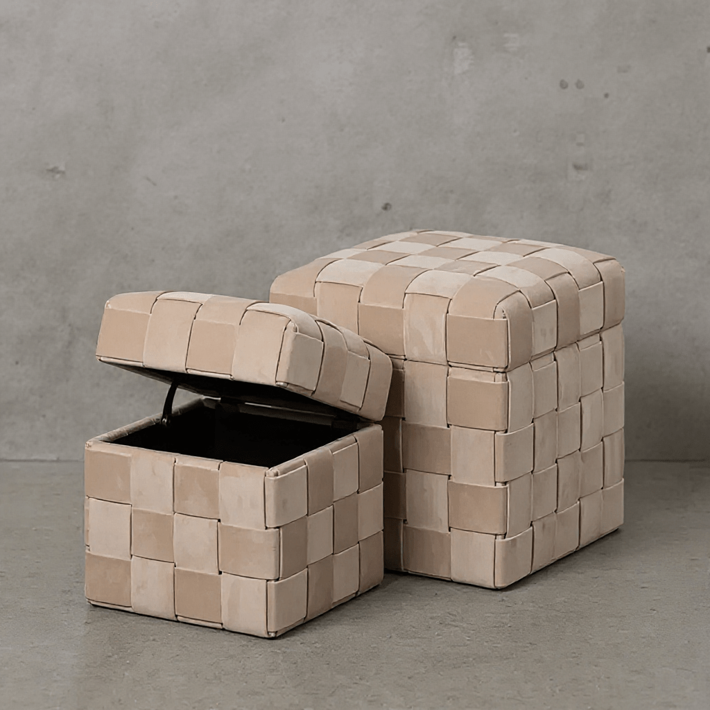 Small Beige Weave Storage Bench - LUXONAS