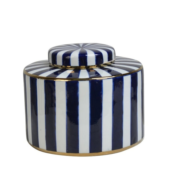 Small Ceramic Blue & White Jar 'Stripe'