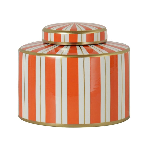 Small Ceramic Orange & White Jar 'Stripe'