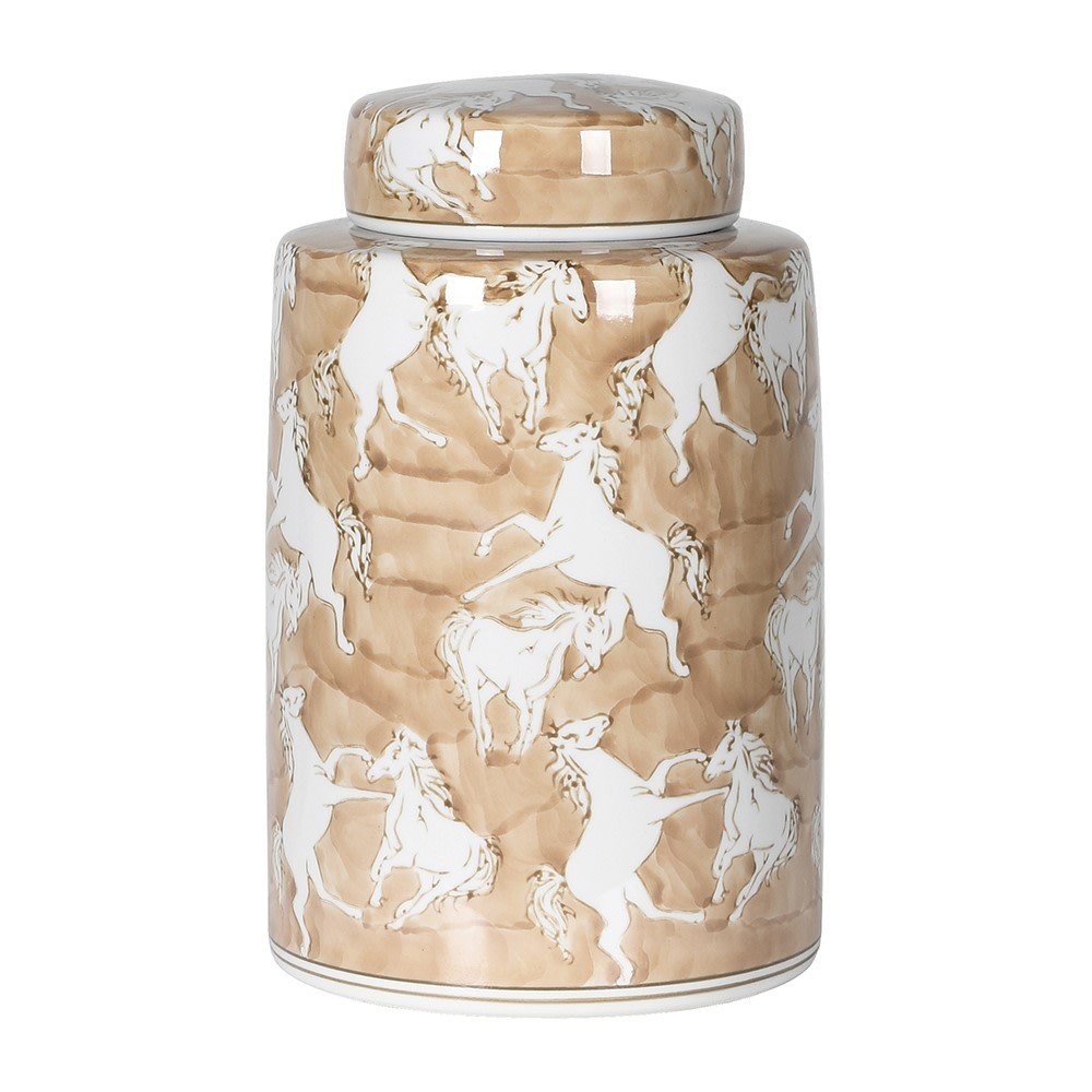 Small Wild Horse Lidded Jar - Elegant Porcelain Decor