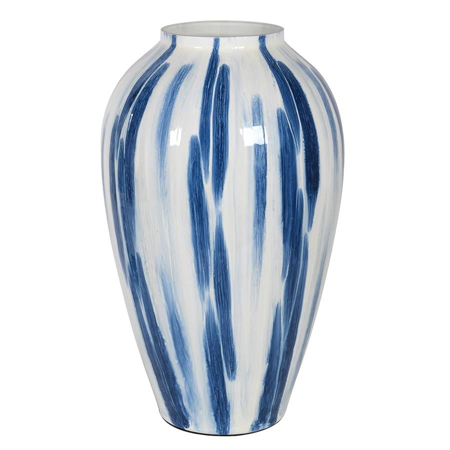 Tall Stripe Blue Glass Vase - Hand-Blown Elegance