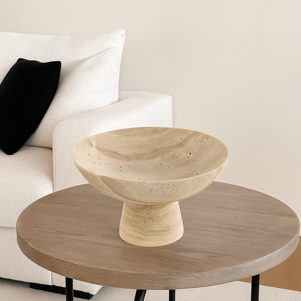 Travertine Bowl on Stem - LUXONAS