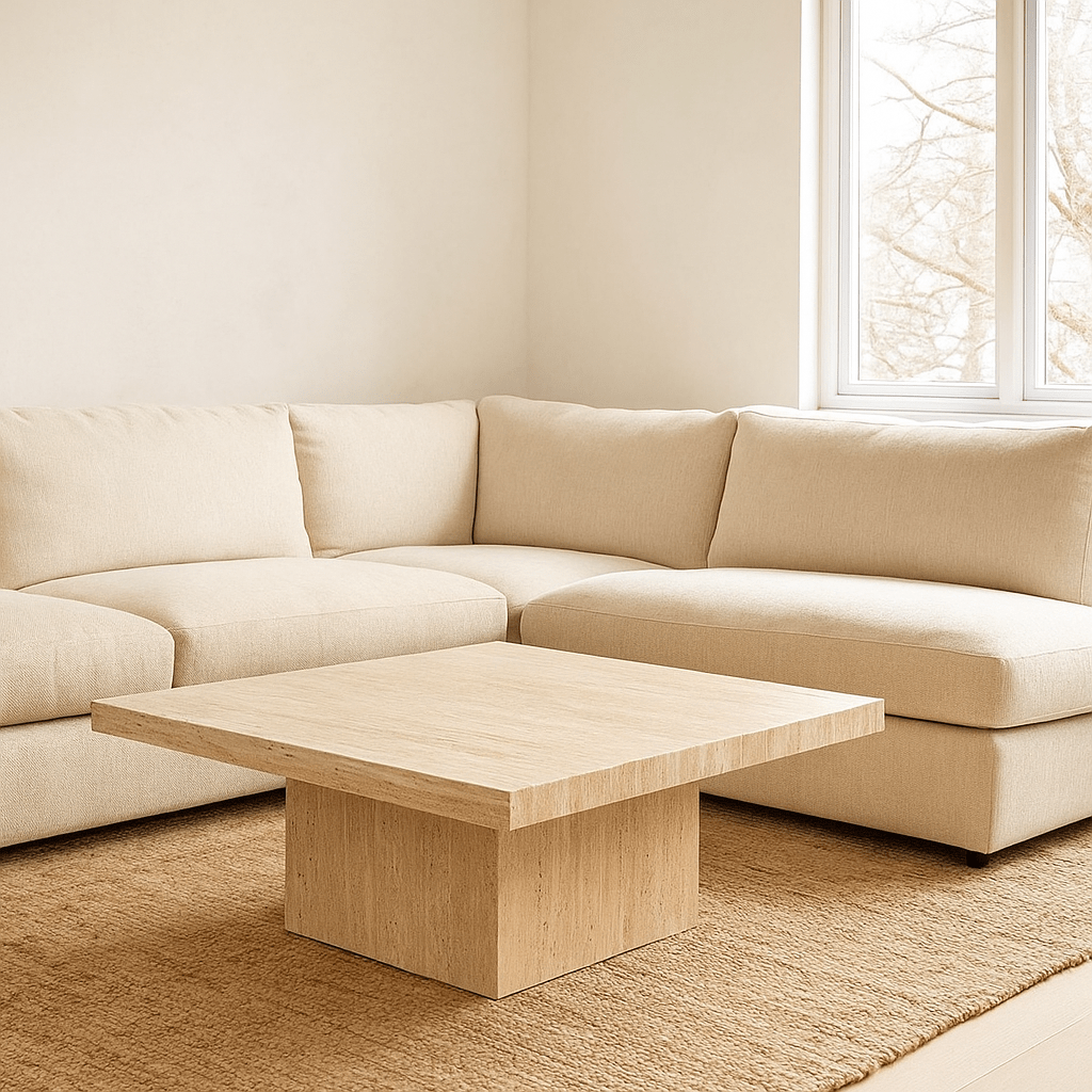 Travertine Effect Low Square Coffee Table - LUXONAS