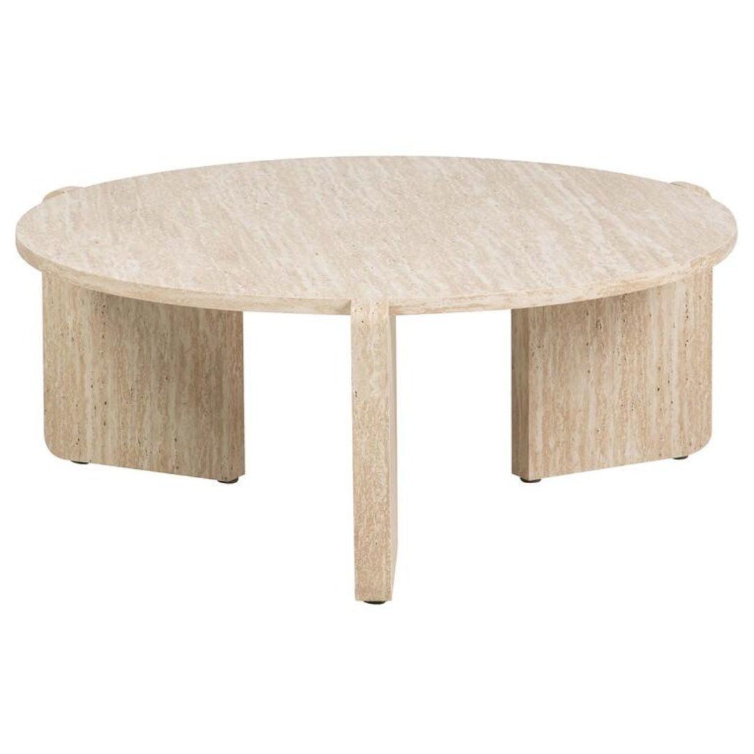 Travertine Effect Round Low Coffee Table - LUXONAS