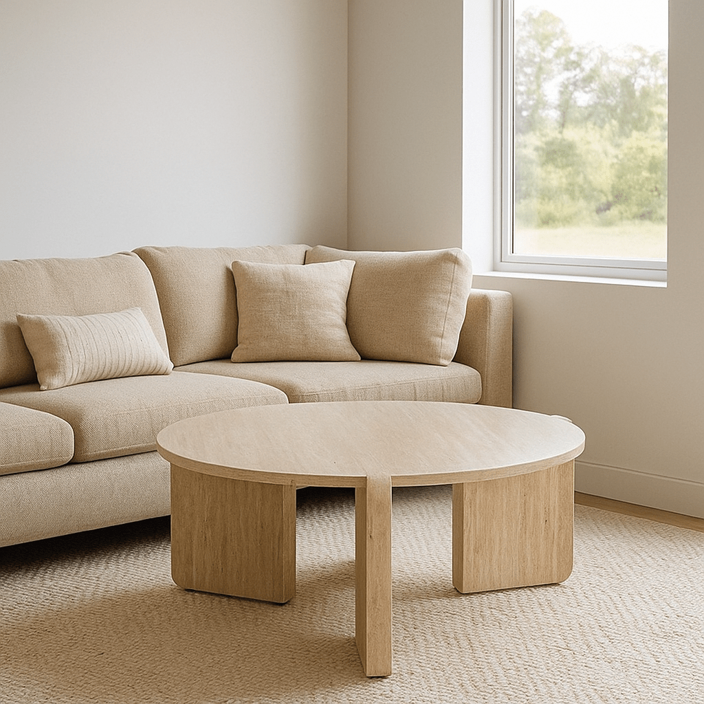 Travertine Effect Round Low Coffee Table - LUXONAS