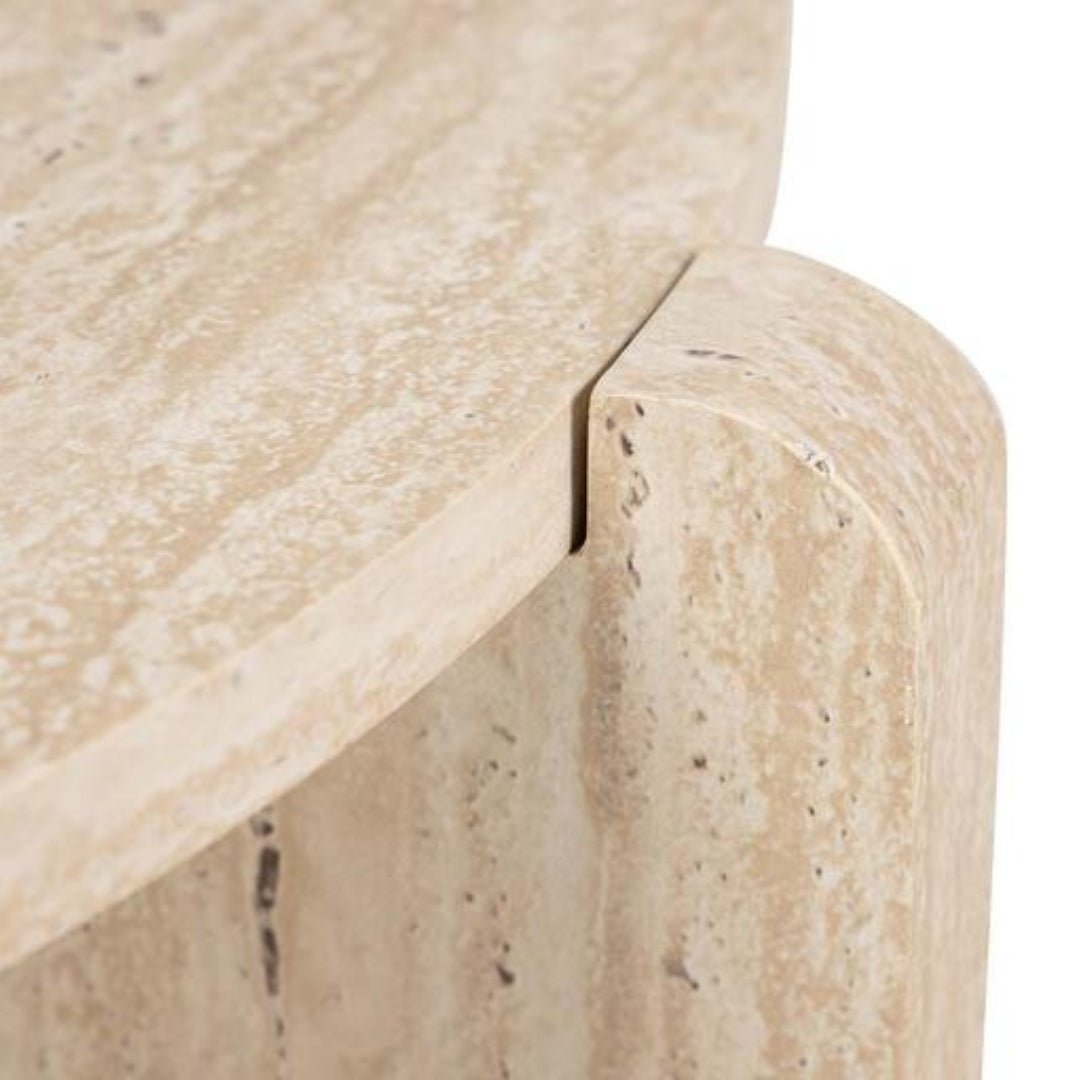 Travertine Effect Round Low Coffee Table - LUXONAS