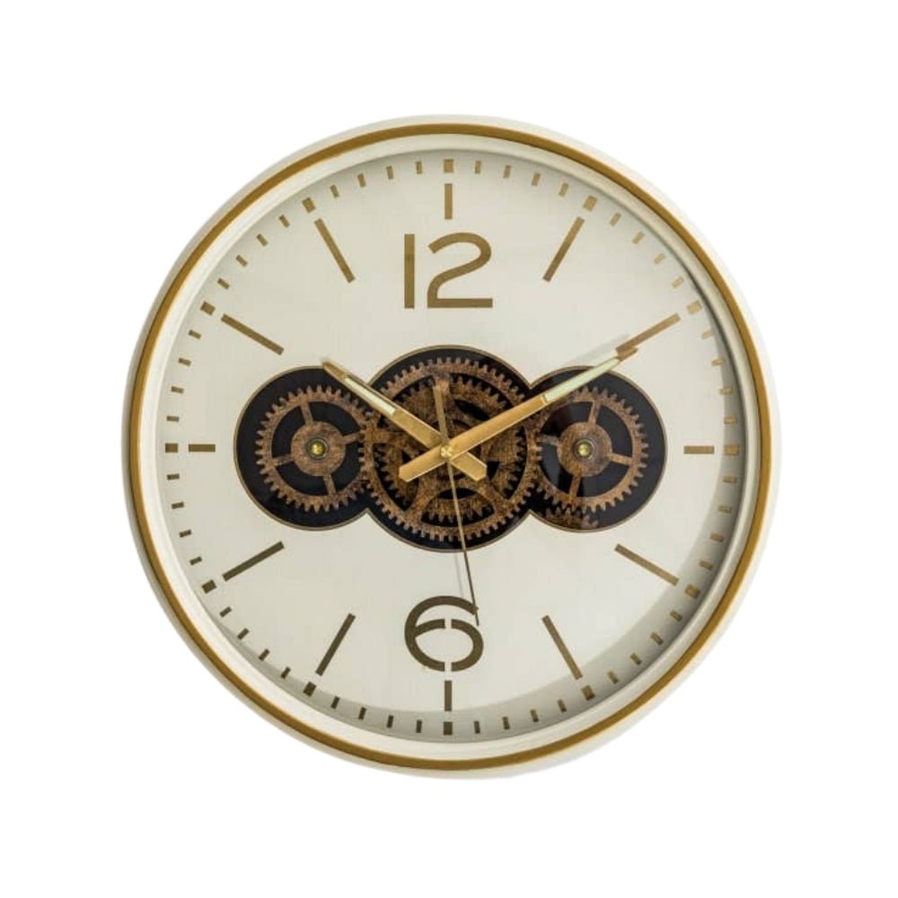 White and Cream Moving Gears Wall Clock