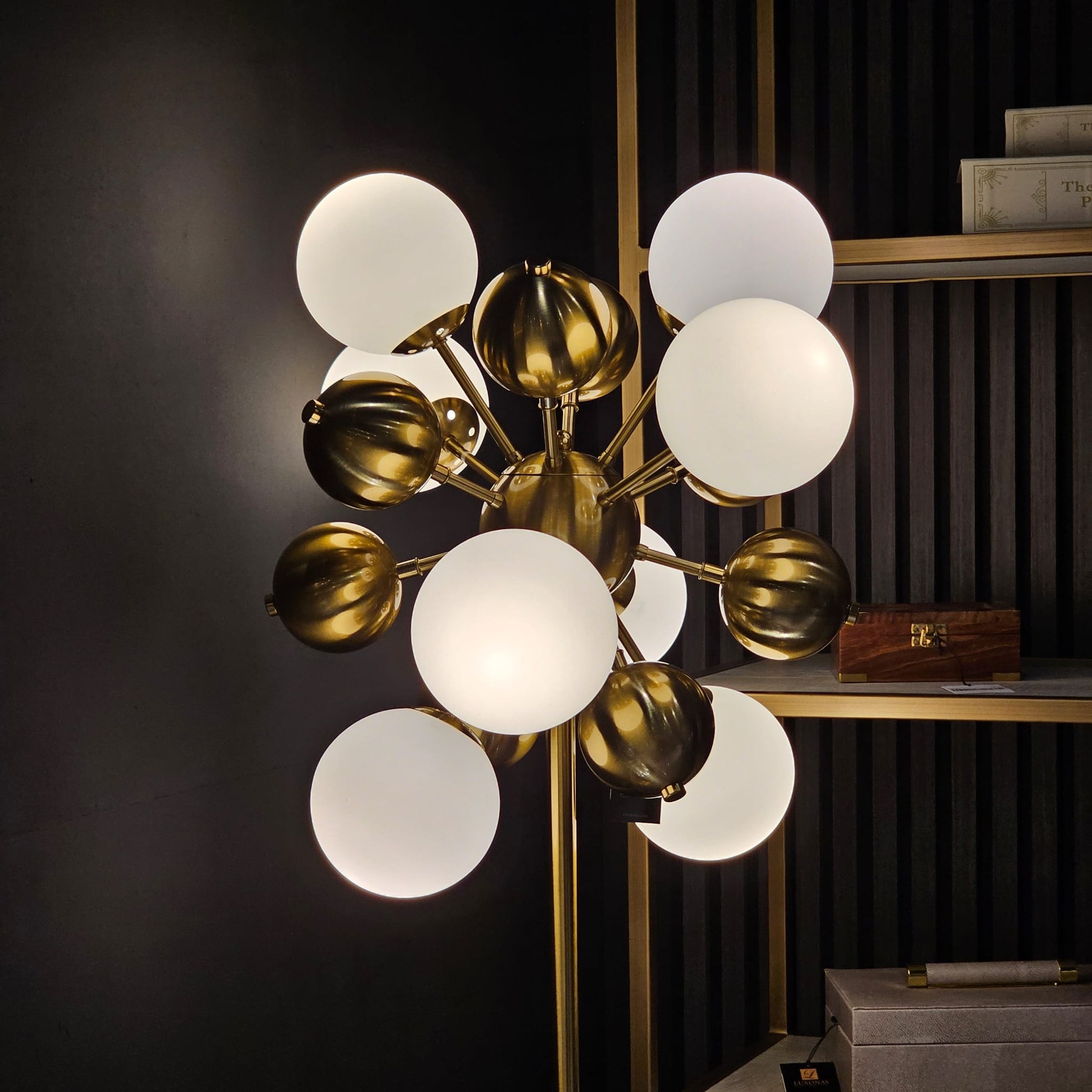 White Glass Ball & Gold Base Floor Lamp - LUXONAS