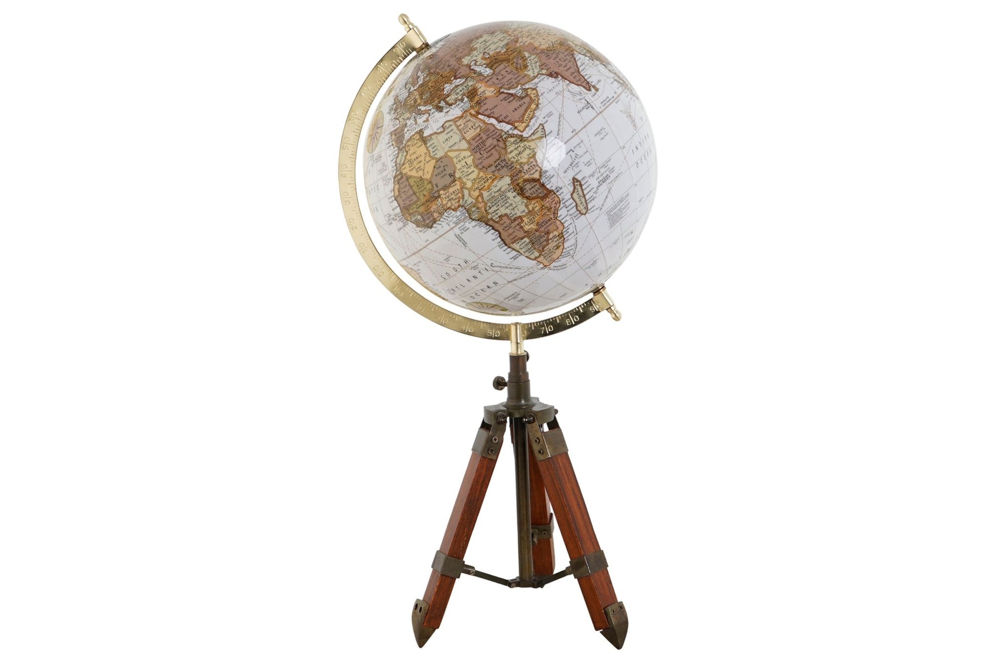 White Globe on Tripod Wooden Legs - LUXONAS