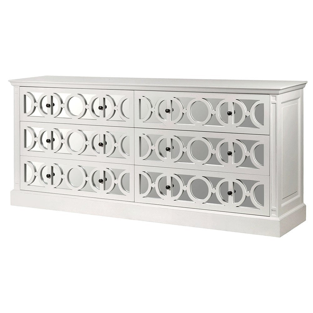 White Lysa Mirror 6 Drawer Chest