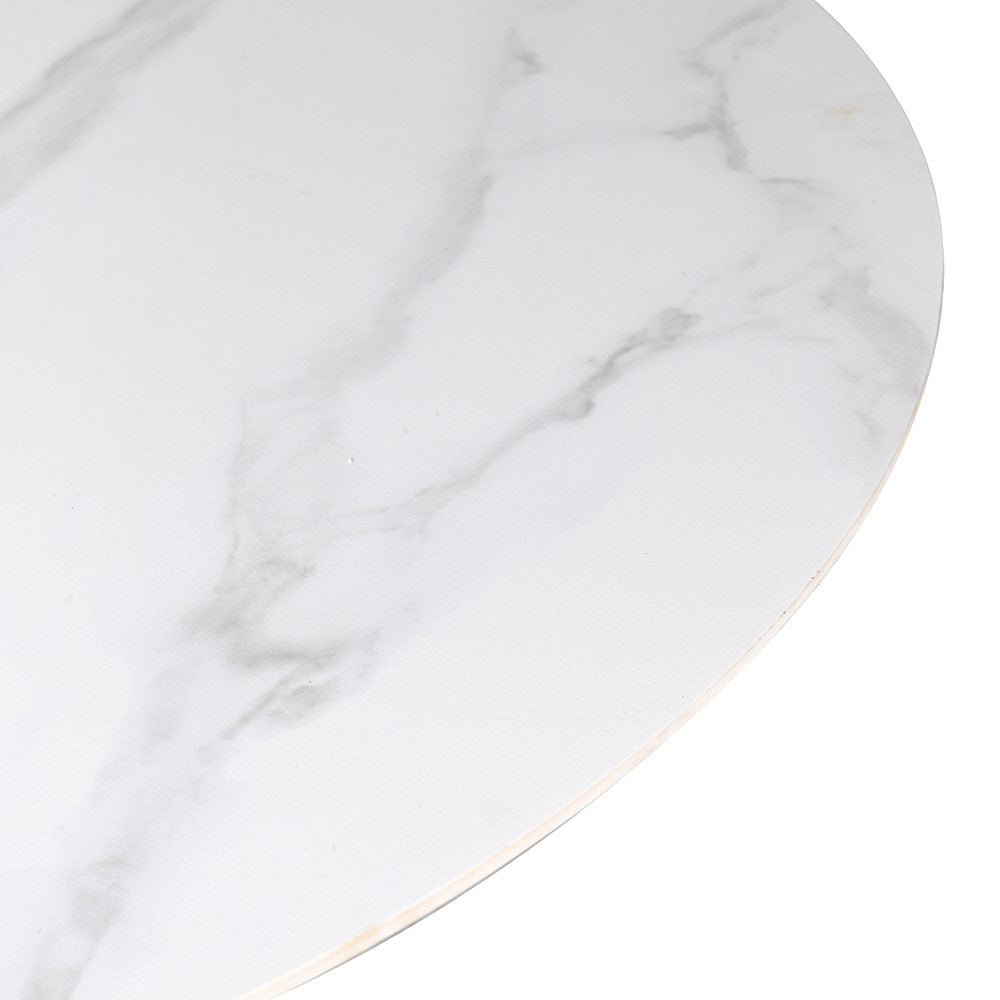 White Marble Effect Top Round Dining Table - LUXONAS