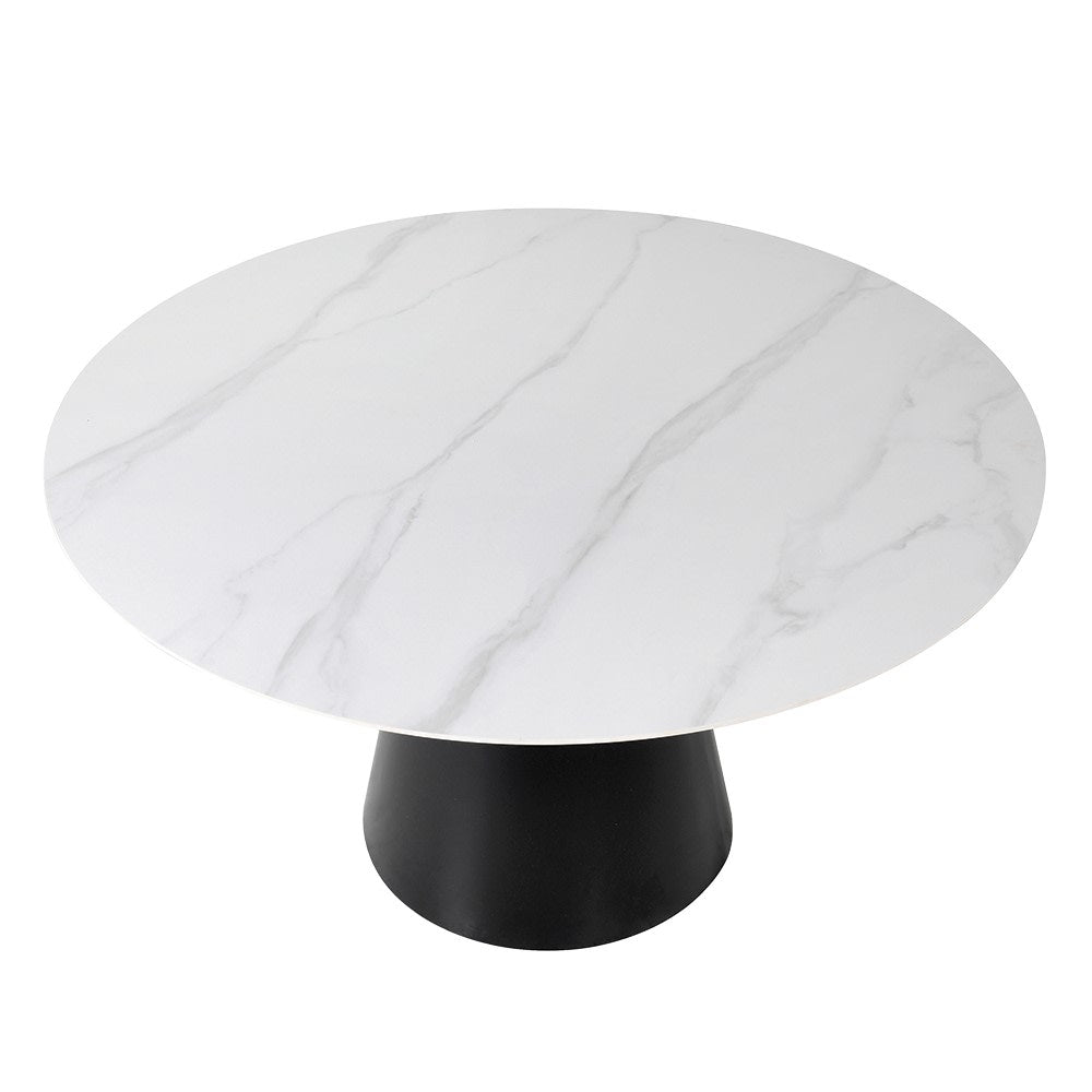 White Marble Effect Top Round Dining Table - LUXONAS