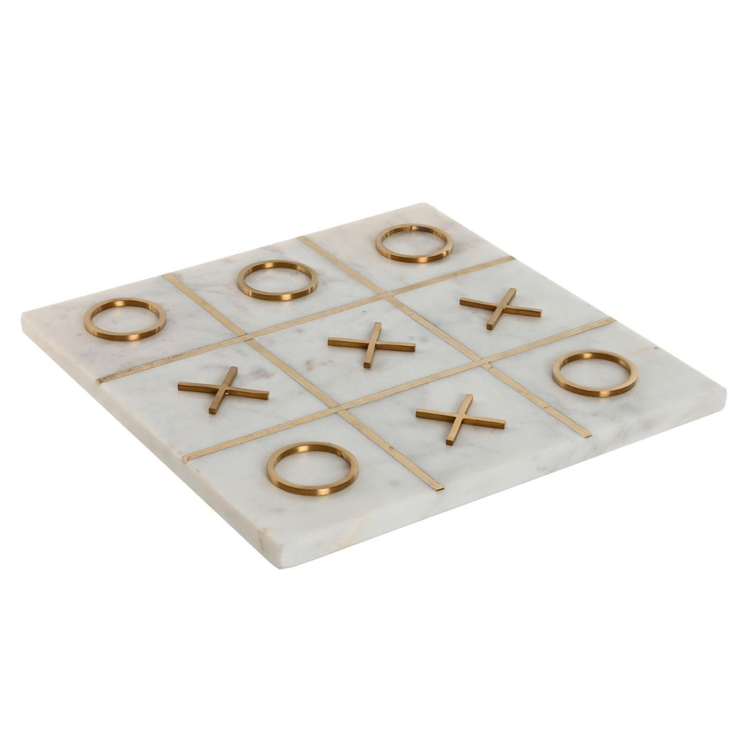 White Marble OXO Game - Elegant Tic Tac Toe Set