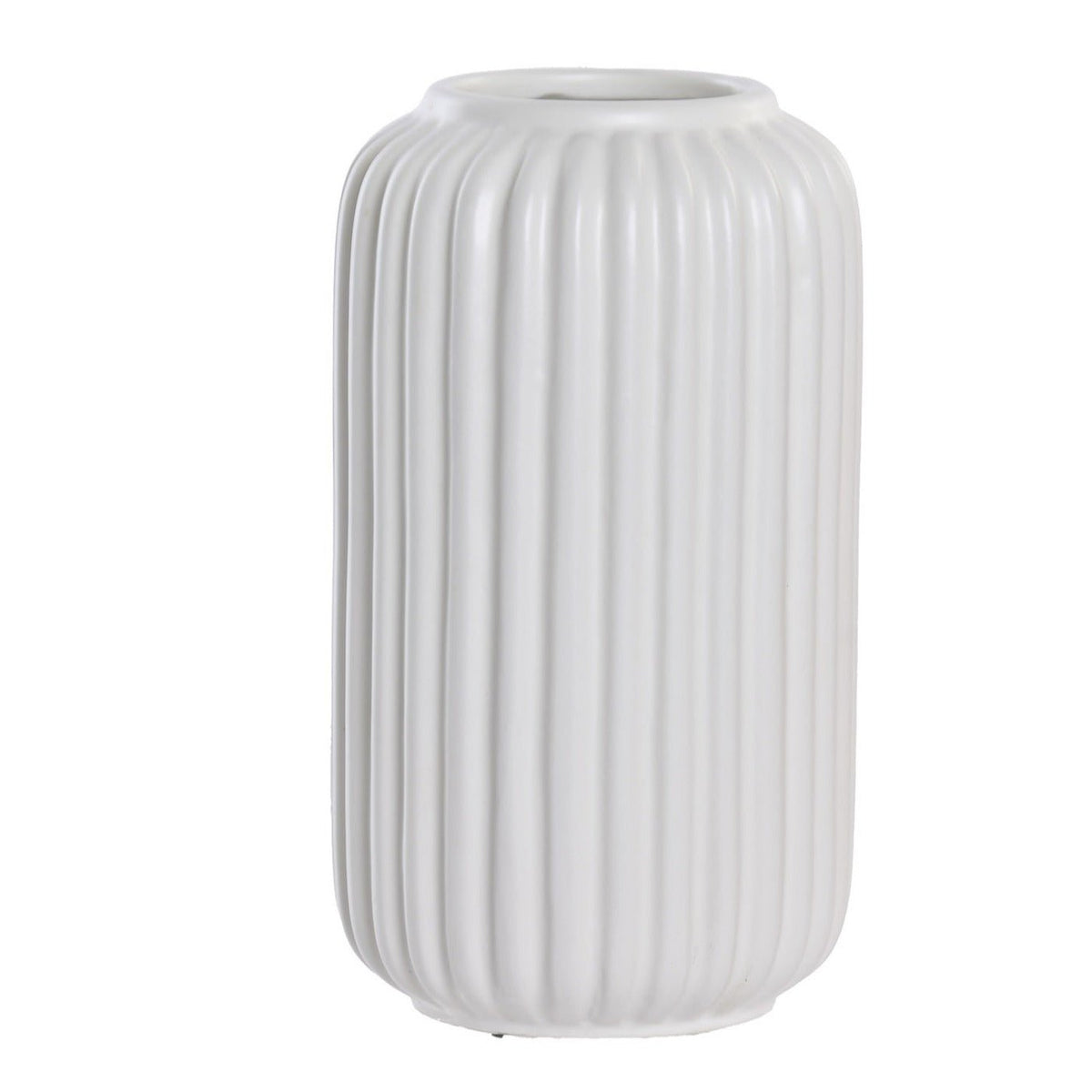 White Ribbed Ceramic Bottle Vase