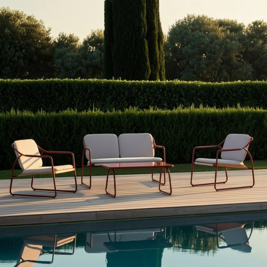 1 cm Steel Frame Outdoor Garden Furniture Set with Tempered Glass Table Top