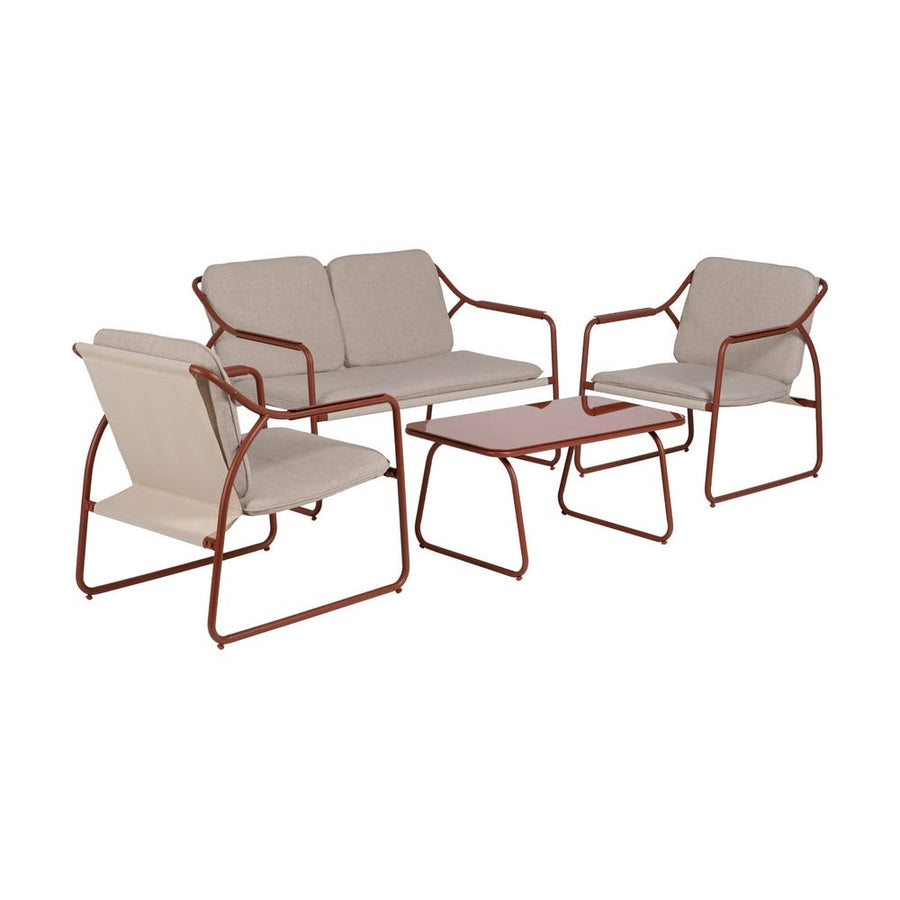 1 cm Steel Frame Outdoor Garden Furniture Set with Tempered Glass Table Top
