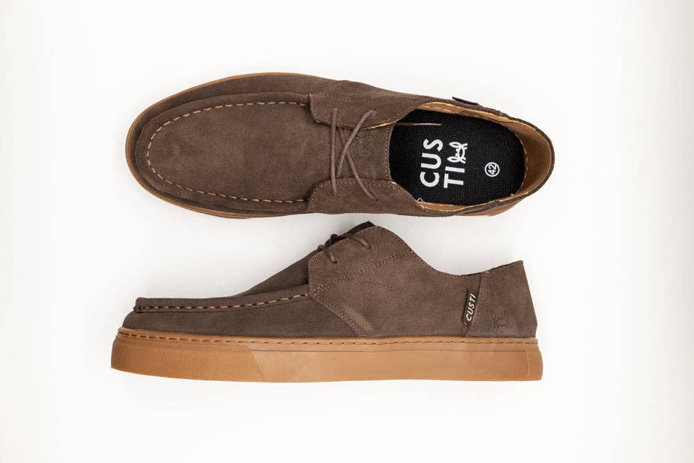 Brown Suede Formal Shoe with Logo Applique and Rubber Sole