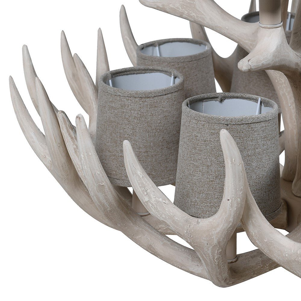 12 Bulb Antler Chandelier with Cotton Shades - LUXONAS