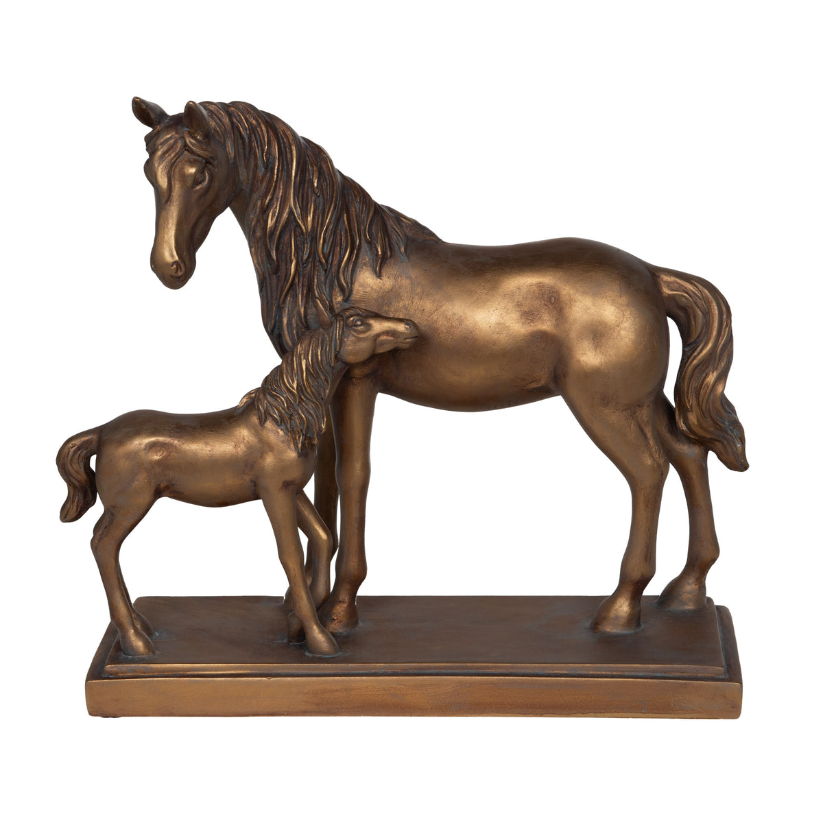 Mare and Foal Ornament in Patinated Gold