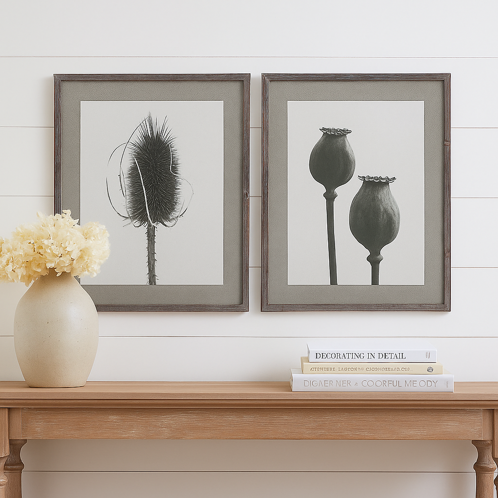 Set of 2 Framed Poppy and Teasel Botanical Prints