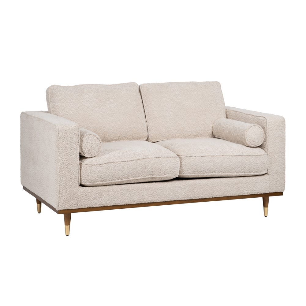 2 Seater Sofa Beige Weave Wood